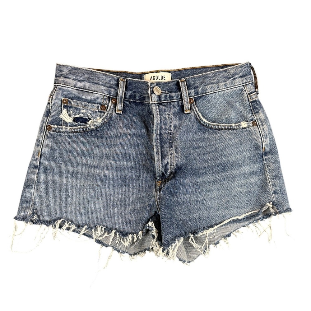 Agolde Parker High Rise Denim Shorts Womens 25 Blue Cutoff Distressed Organic
